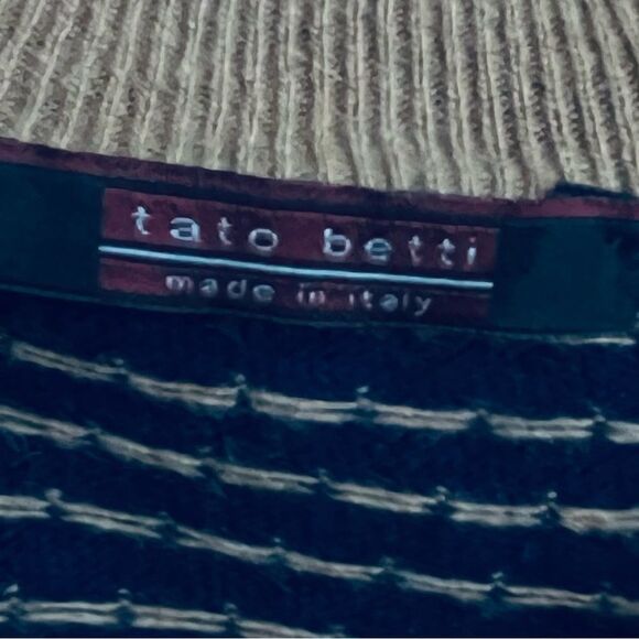 Italian Merino Wool Blend Men's Sweater Navy Tan Tato Betti - Picture 10 of 11